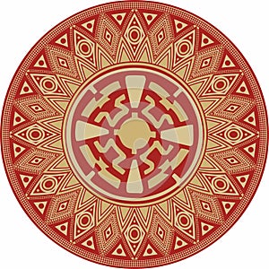 Native American vector round gold with red pattern.