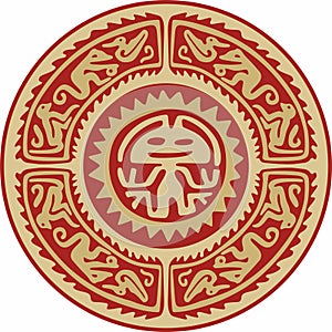 Native American vector round gold with red pattern.