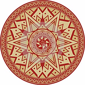 Native American vector round gold with red pattern.