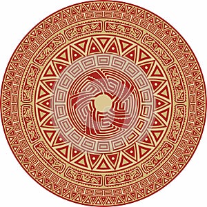 Native American vector round gold with red pattern.
