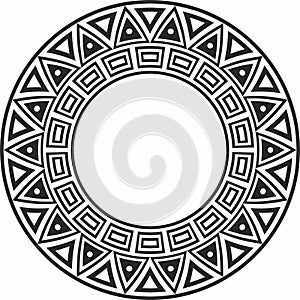 Native American vector round monochrome pattern.