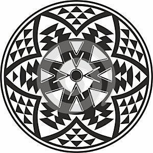 Native American vector round monochrome pattern.