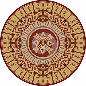 Native American vector round red and black pattern.