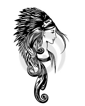 Native american woman chief vector portrait