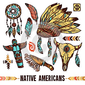 Native Americans Decorative Icon Set