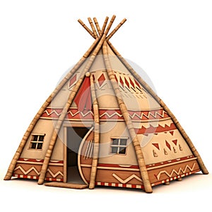 Native americans house cliaprt, 3d cartoon style. Indians hut isolated.