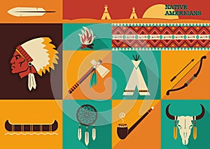 Native Americans icons.Vector flat design