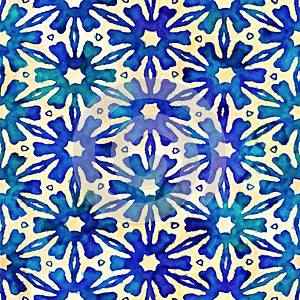 Native batik seamless watercolor artistic boho style colorful square pattern. photo