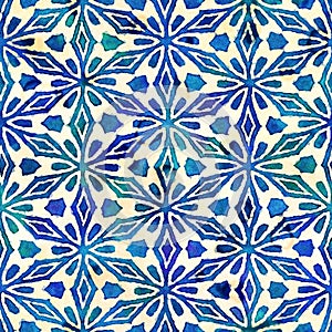 Native batik seamless watercolor artistic boho style colorful square pattern. photo