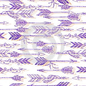 native boho aztec ethnic arrows with beads and feathers vector seamless pattern hand drawn illustration