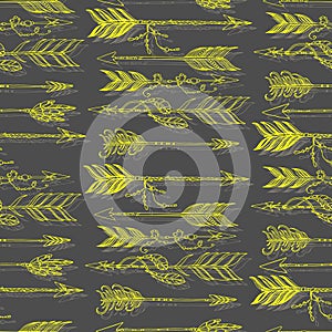 native boho aztec ethnic arrows with beads and feathers vector seamless pattern hand drawn illustration