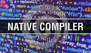 Native compiler with Abstract Technology Binary code Background.Digital binary data and Secure Data Concept. Software