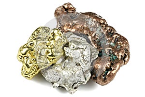 gold, silver and copper nuggets