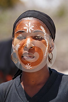 Native Malagasy Sakalava ethnic girls, beauties with decorated face