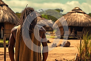 Native man thatched huts. Generate Ai