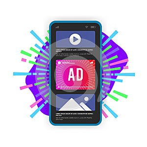 Native Online Advertising concept. Programmatic targeted ads marketing strategy. Mobile website with advertising media banner