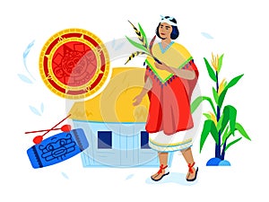 Native peasant woman - modern colored vector poster