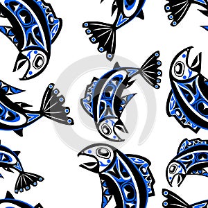 Native salmon Vector seamless pattern