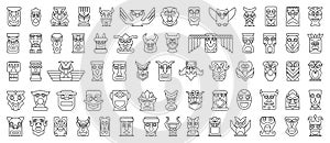 Native totem vector line set icon.Vector illustration animal mask on white background.Isolated set icon native totem.