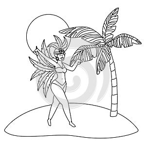 Native woman dancing celebrating brazil carnival in black and white