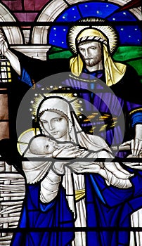 The Nativity: the birth of Jesus Christ in stained glass