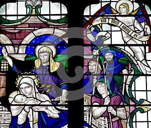 The Nativity: the birth of Jesus Christ in stained glass
