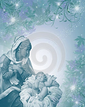 Nativity Christmas Card Religious blue
