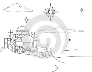 Nativity Christmas City Cartoon Scene Coloring