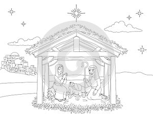 Nativity Christmas Scene Coloring Cartoon