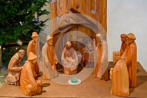 Nativity Christmas scene - the Holy Family with three Kings and Sheperds