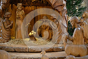 Nativity Christmas scene - the Holy Family with three Kings and Sheperds