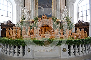 Nativity Christmas scene on vault of Welf Dynasty, Welfen Gruft, Weingarten, Germany