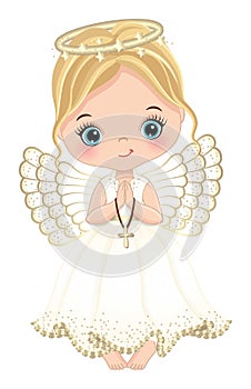 Nativity Cute Angel Girl Holding Cross. Vector Angel Little Girl photo