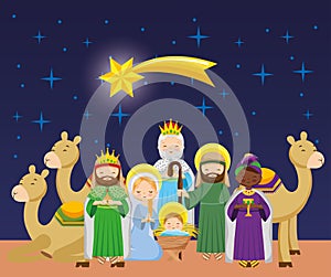 Nativity scene with baby jesus cartoon. vector