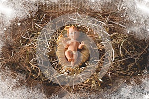 Nativity scene. Baby Jesus figure . traditional christmas scene