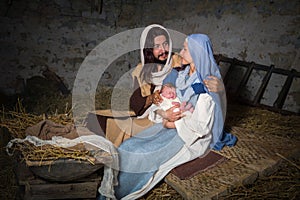 Nativity scene in a barn