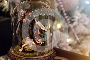 Nativity scene. Christmas decoration with birth of baby Jesus christ