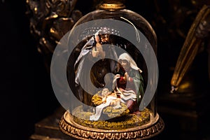 Nativity scene. Christmas decoration with birth of baby Jesus christ