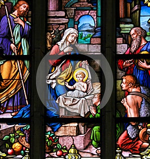 Nativity Scene at Christmas - Stained Glass