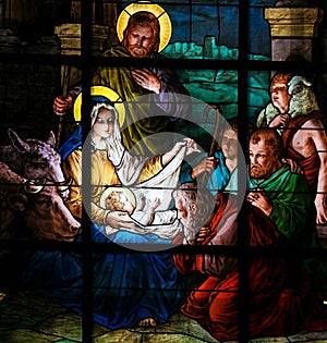 Nativity Scene at Christmas - Stained Glass