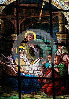 Nativity Scene at Christmas - Stained Glass window