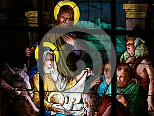 Nativity Scene at Christmas - Stained Glass