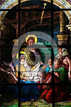 Nativity Scene at Christmas - Stained Glass