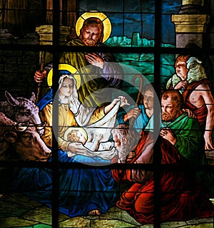 Nativity Scene at Christmas - Stained Glass