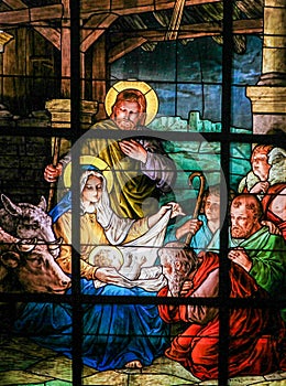 Nativity Scene at Christmas - Stained Glass window