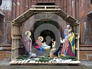 Nativity Scene, Decoration of the Nativity of Christ near the Roman Catholic Church of St. Nicholas in Kiev Ukraine