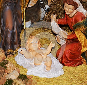 Nativity scene, holy birth and child