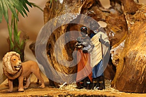 Nativity scene with Holy Family with Lion