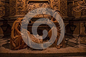 Nativity scene of Joseph and Mother Mary with child Jesus statue at La Seu