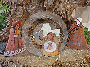 nativity scene in Latin America with baby Jesus and the holy family in the stable